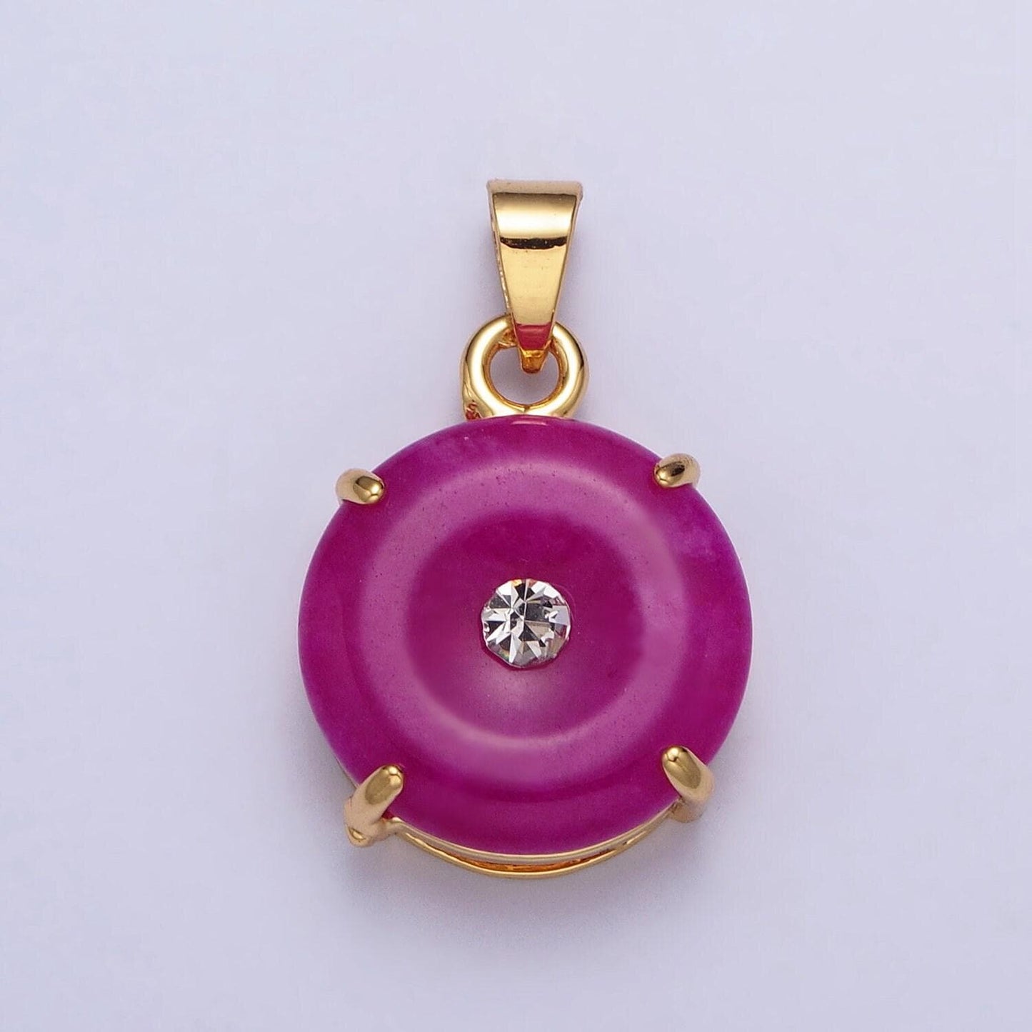 Dainty gold filled pendant natural green jade donut circle buckle charm for necklace component aa099