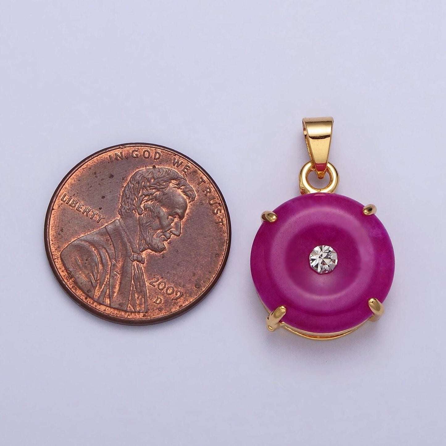 Dainty gold filled pendant natural green jade donut circle buckle charm for necklace component aa099
