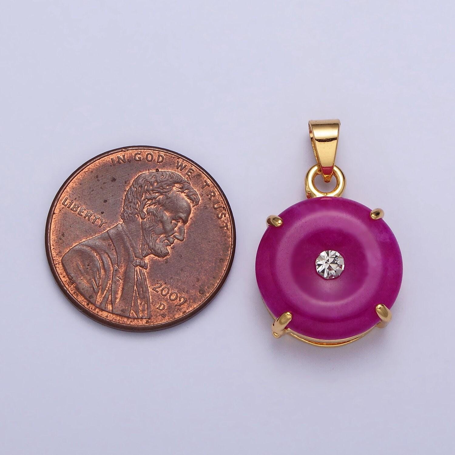 Dainty gold filled pendant natural green jade donut circle buckle charm for necklace component aa099