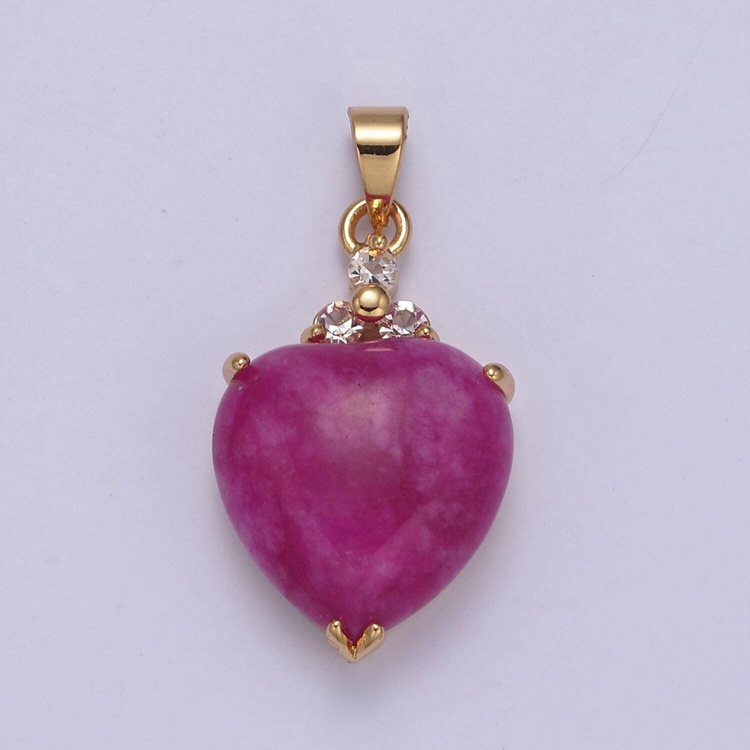 14k gold filled purple jade heart pendant puffy heart charm w-638