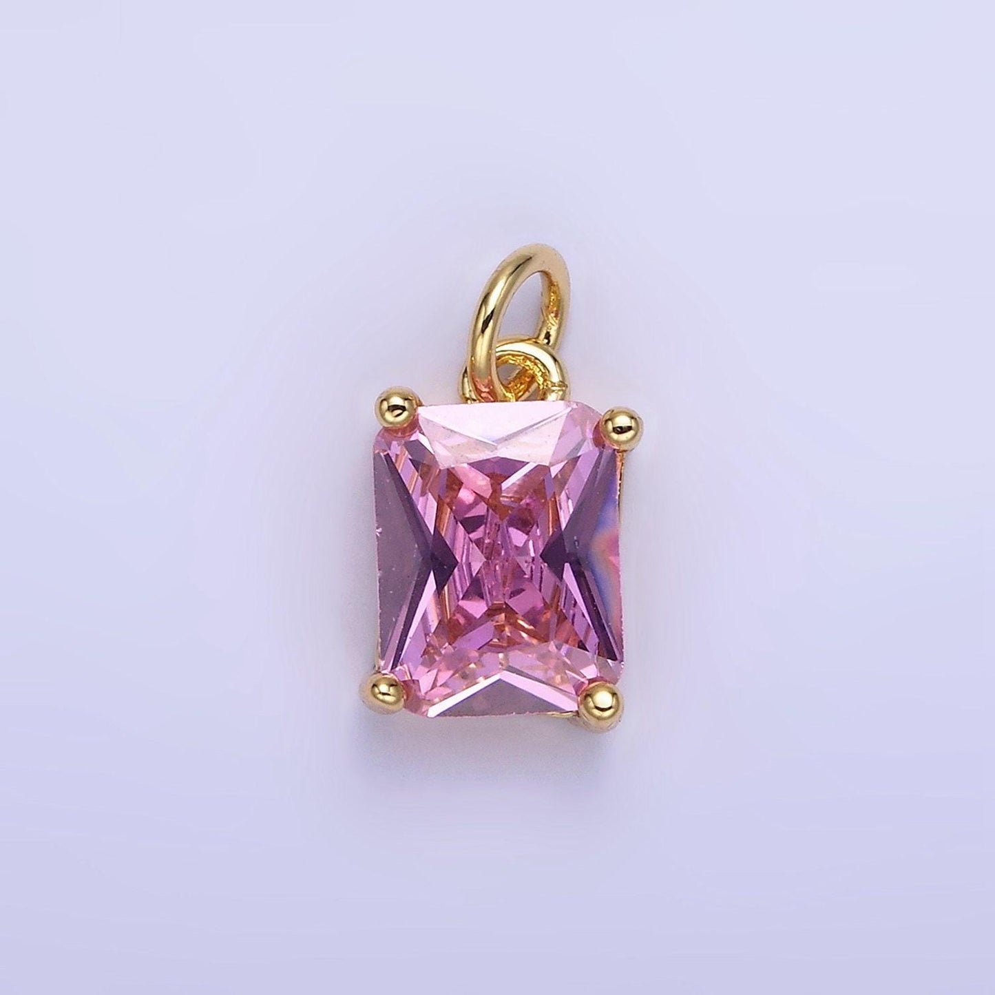 15mm cz cubic zirconia baguette charm in gold & silver | w607 - w622