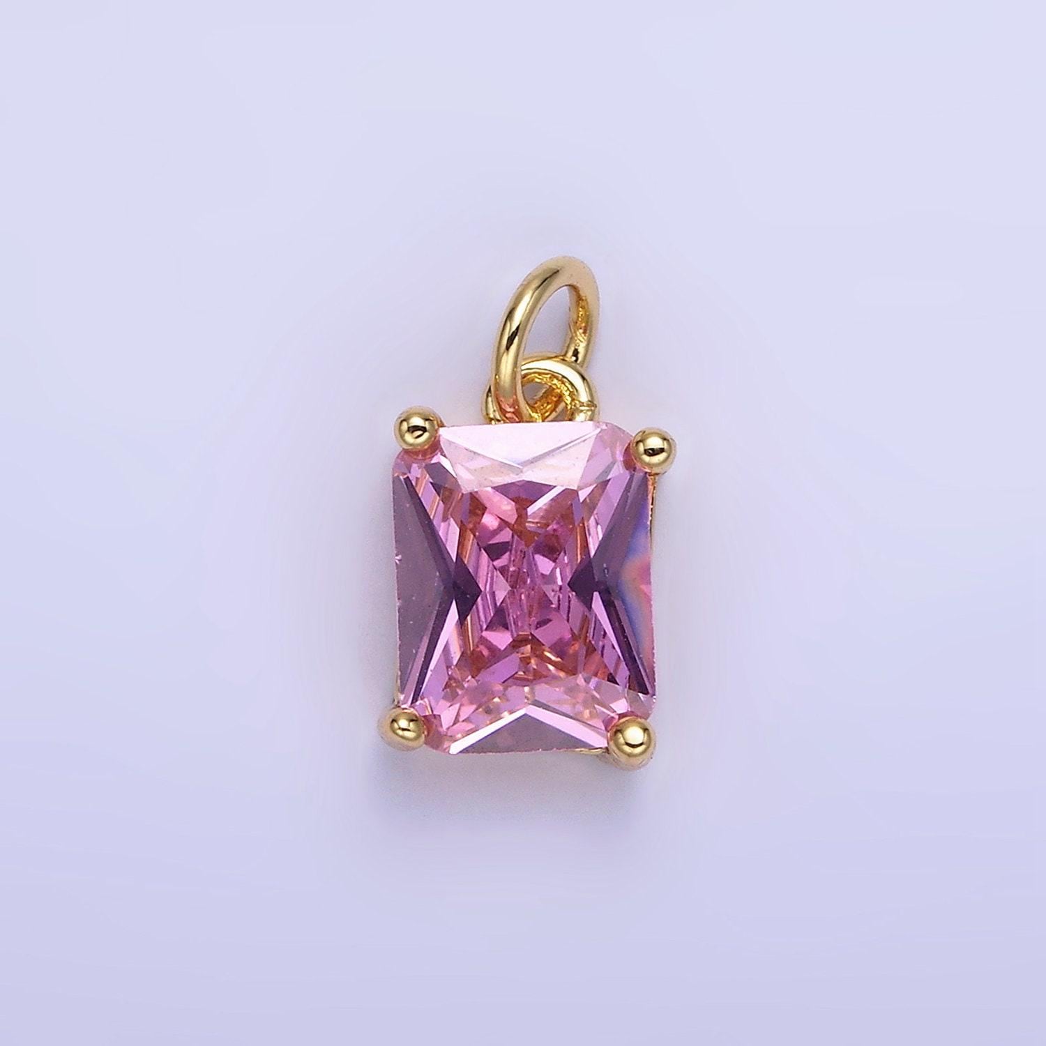 15mm cz cubic zirconia baguette charm in gold & silver | w607 - w622