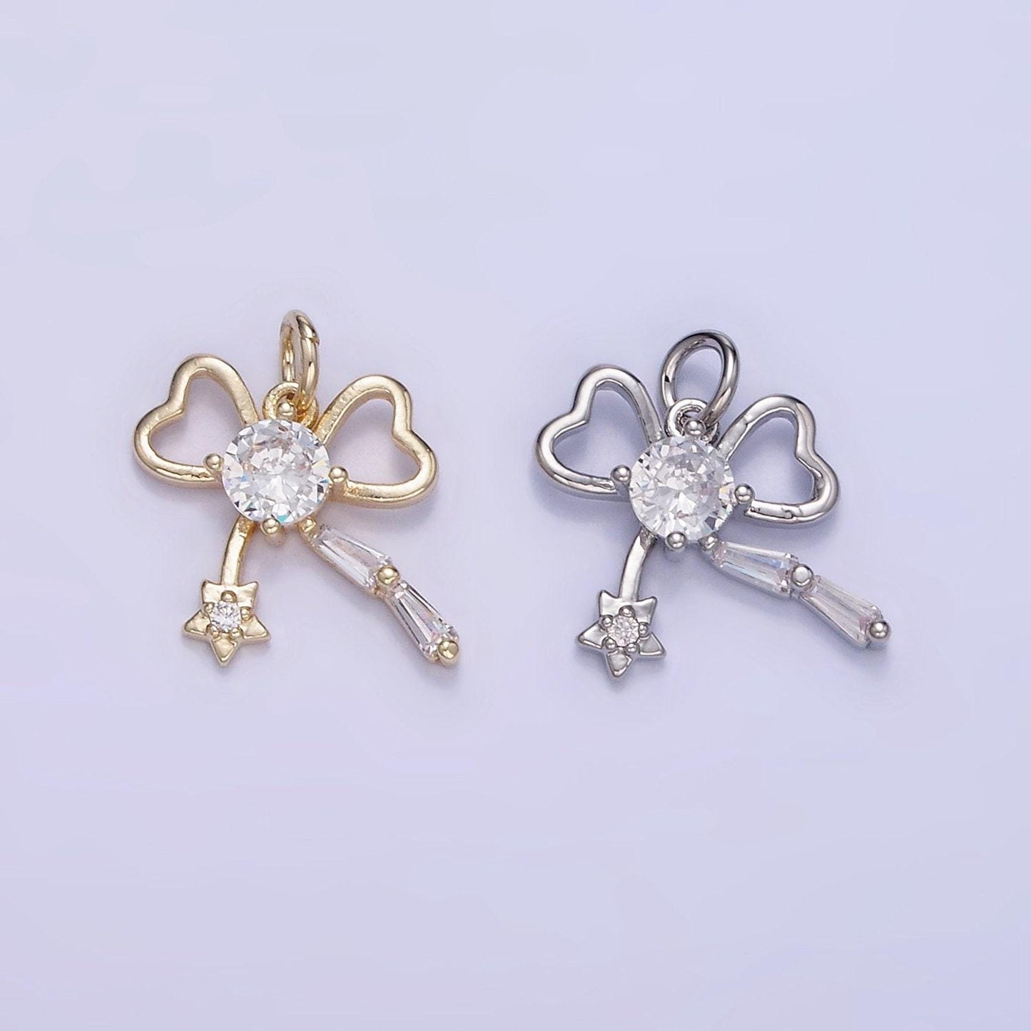 14k gold filled 13.5mm mini bow cz charm necklace bracelet earring supply for jewelry making | w588
