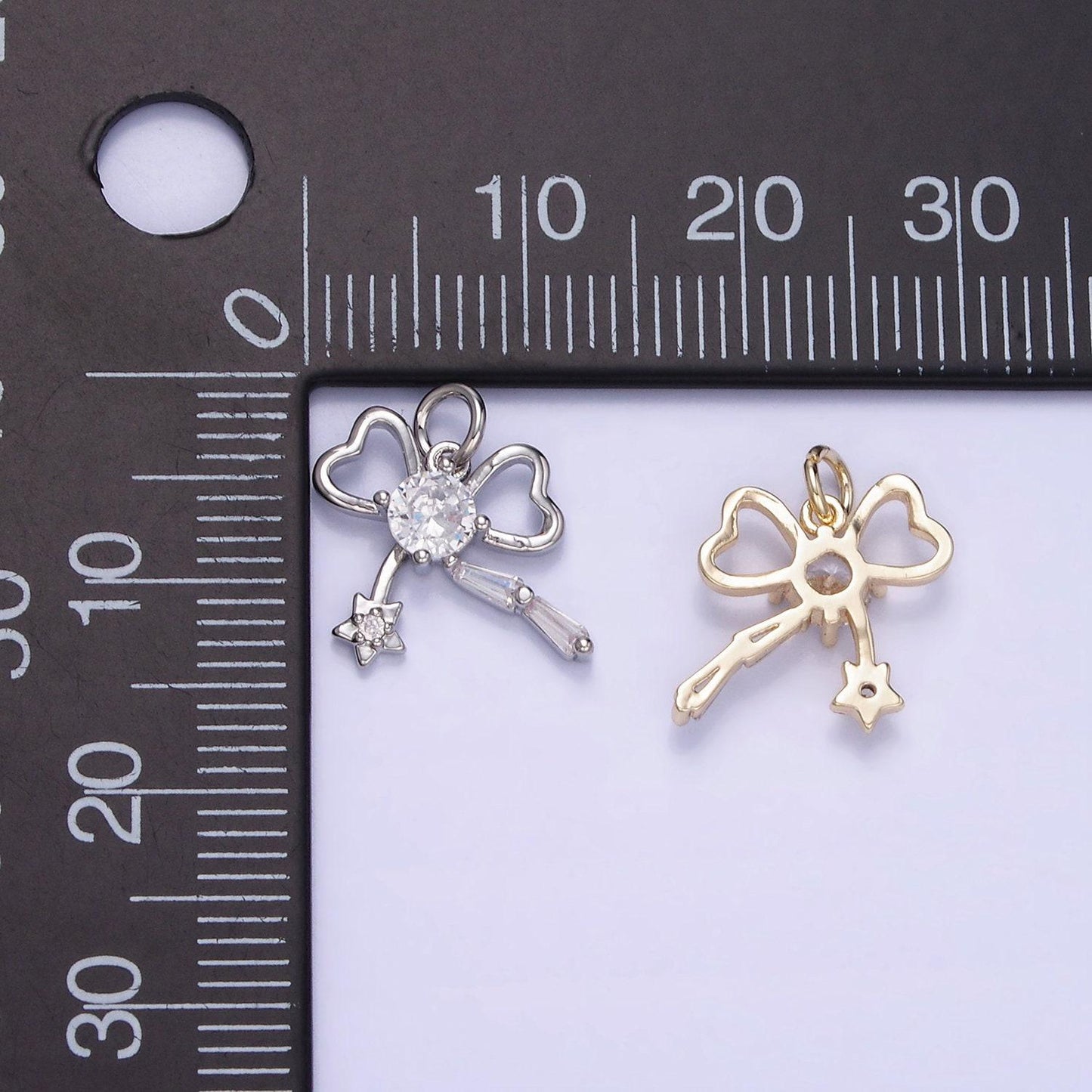 14k gold filled 13.5mm mini bow cz charm necklace bracelet earring supply for jewelry making | w588