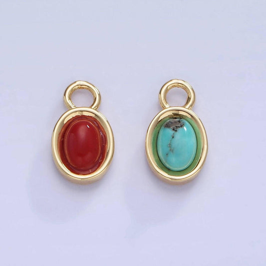 14k gold filled red carnelian oval bezel cut charm turquoise bead stone charm | w585