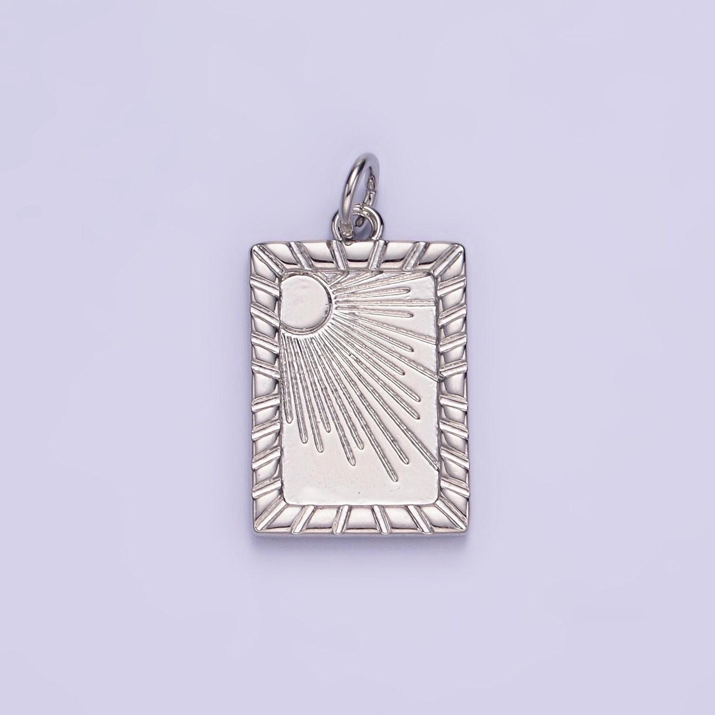 14k gold filled celestial sun ray lined tag charm in gold & silver | w-563