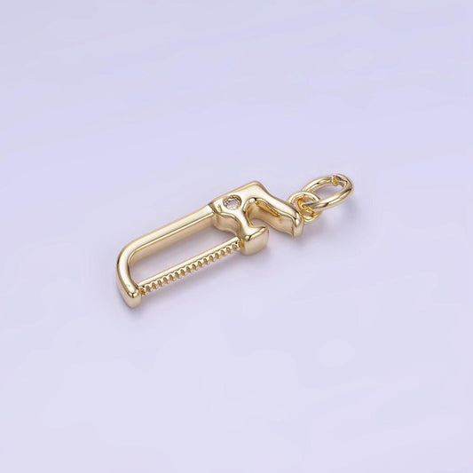 Mini gold hacksaw saw charm carpenter pendant gold mechanic charm cool charm w554