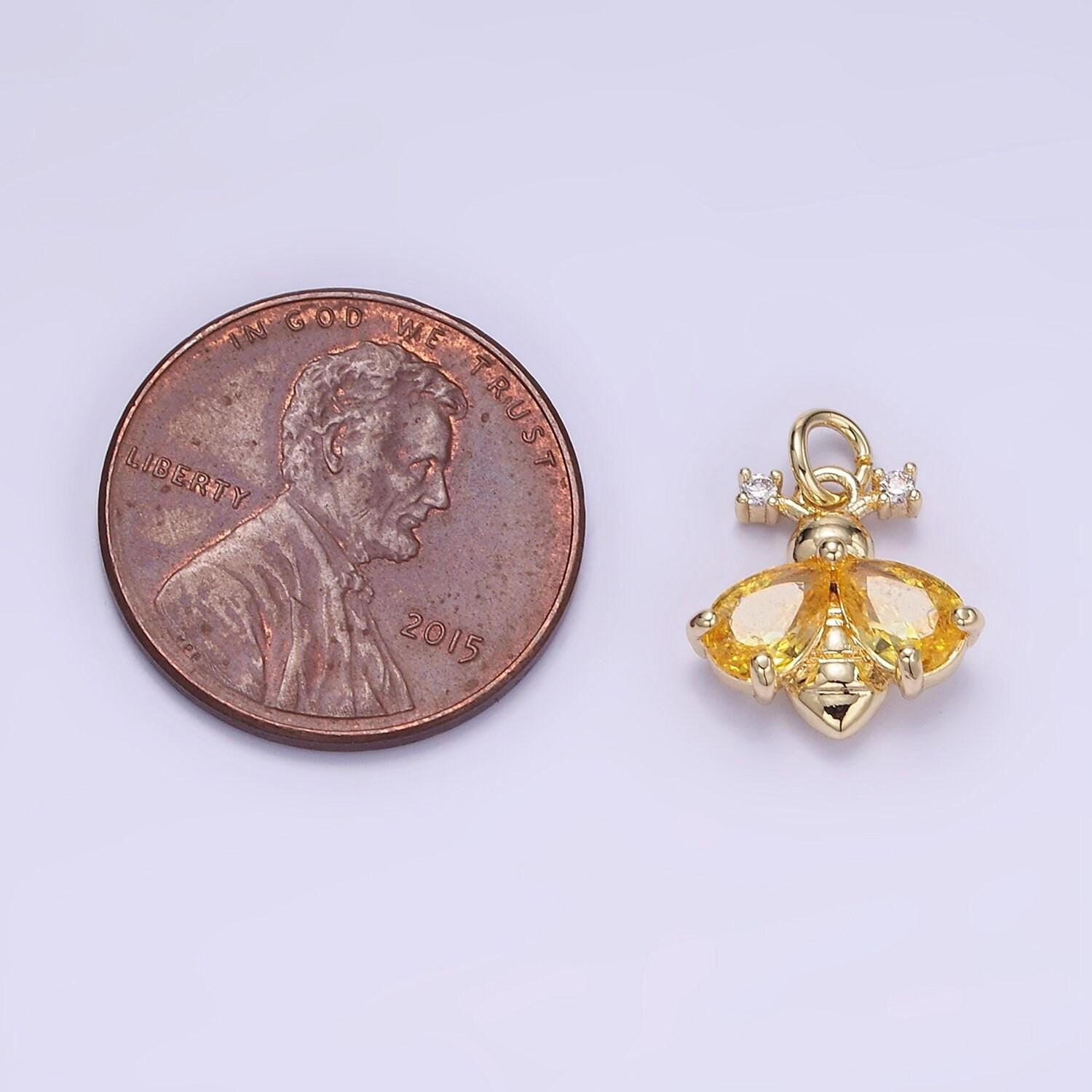 1pc 24k gold filled bee pendant charm, insect bug pendant charm, gold filled animal pendant with color cz stone for diy jewelry w542