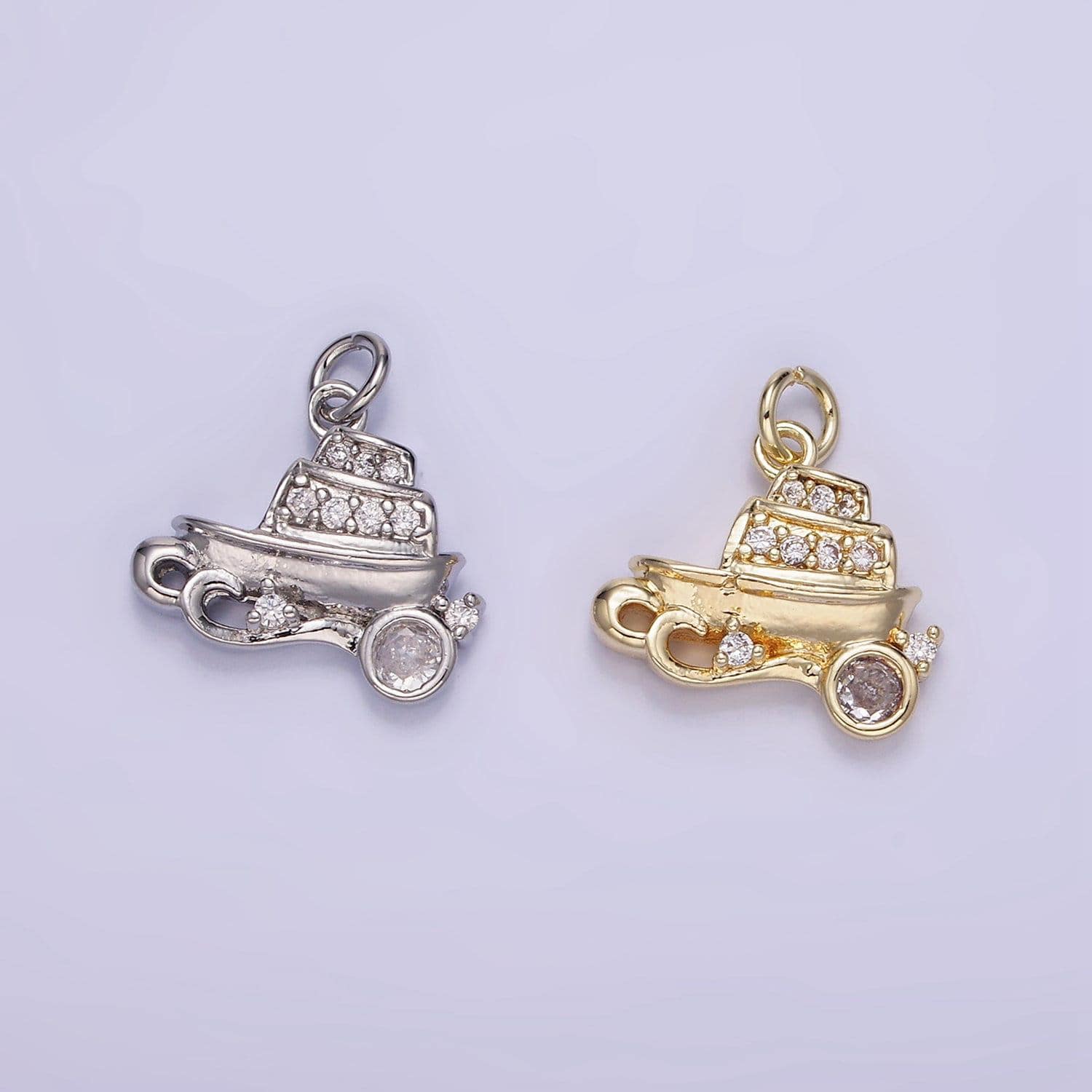 14k gold filled micro paved cz baby boat vehicle charm | w-537