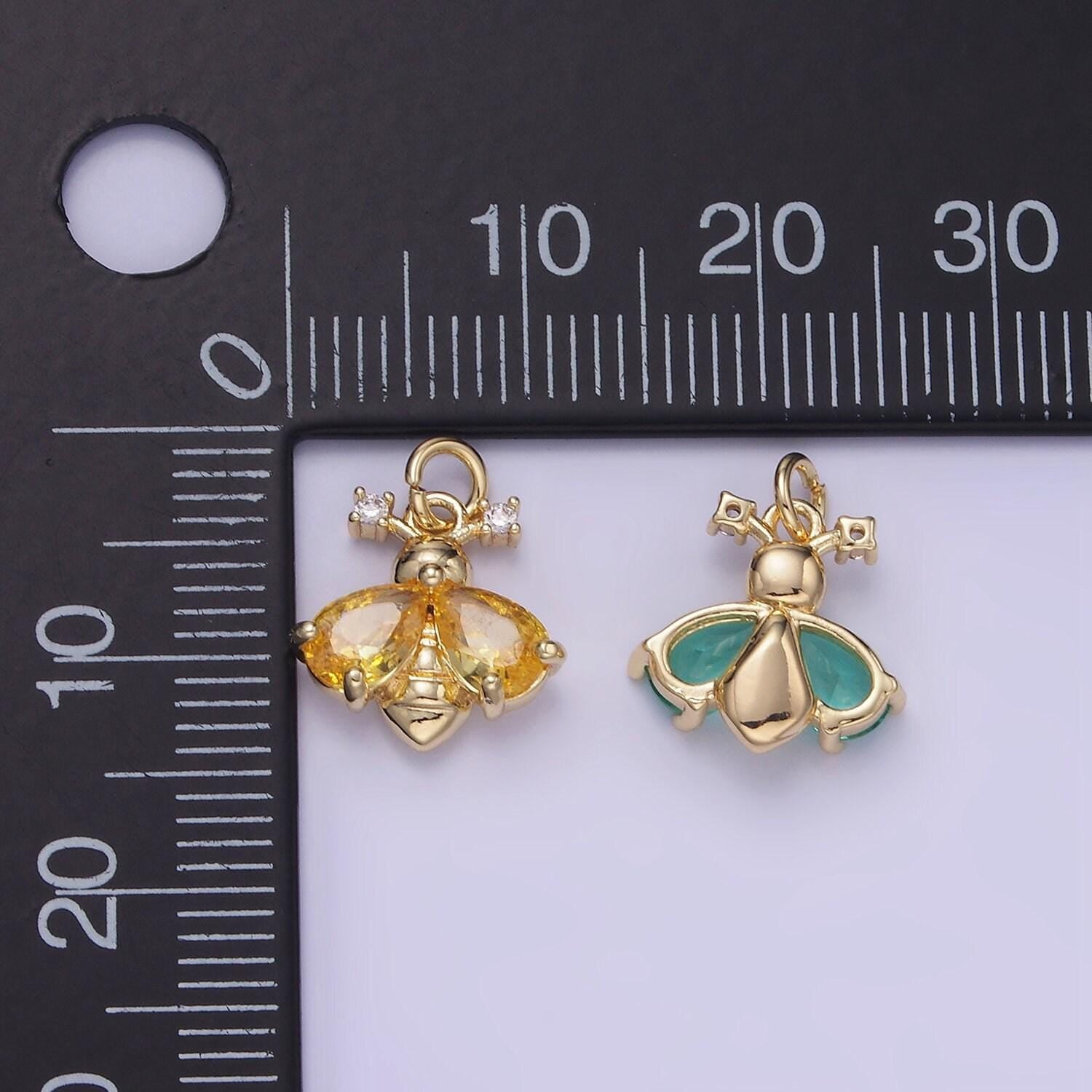 1pc 24k gold filled bee pendant charm, insect bug pendant charm, gold filled animal pendant with color cz stone for diy jewelry w542