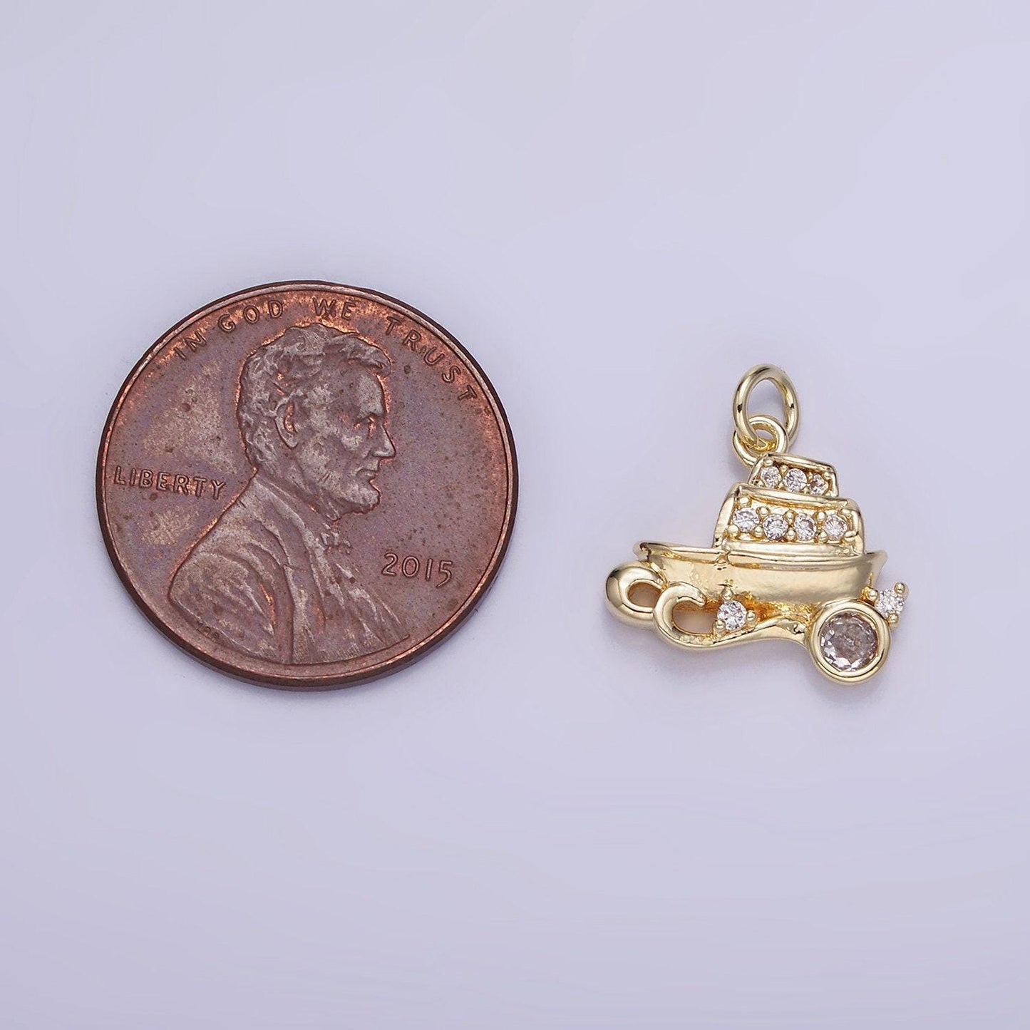14k gold filled micro paved cz baby boat vehicle charm | w-537