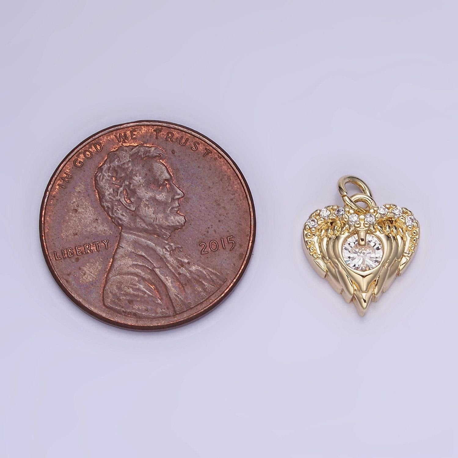 Tiny silver gold angel wing charm with cz stone heart guardian angel pendant for bracelet necklace charm w-536