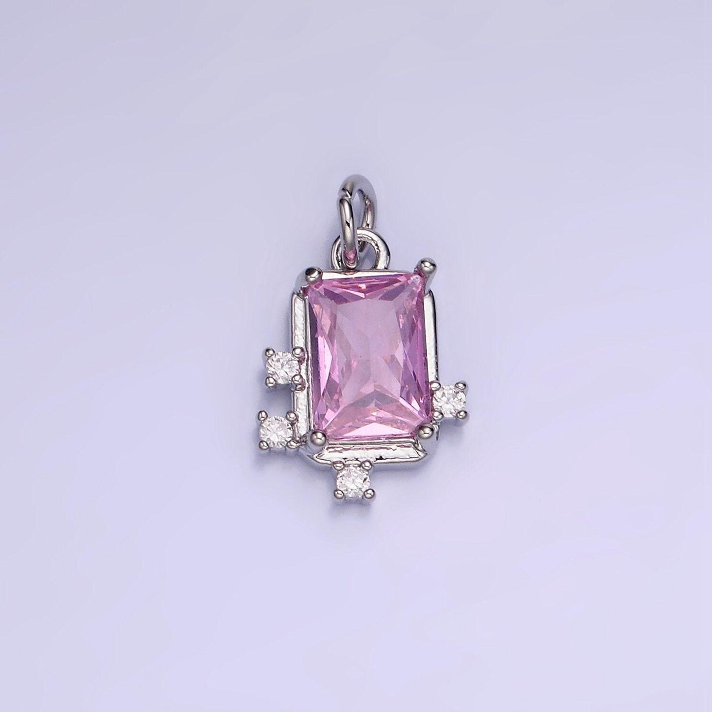 14k gold filled pink, clear, fuchsia emerald cut cz bezel charm in gold & silver | w533 - w535