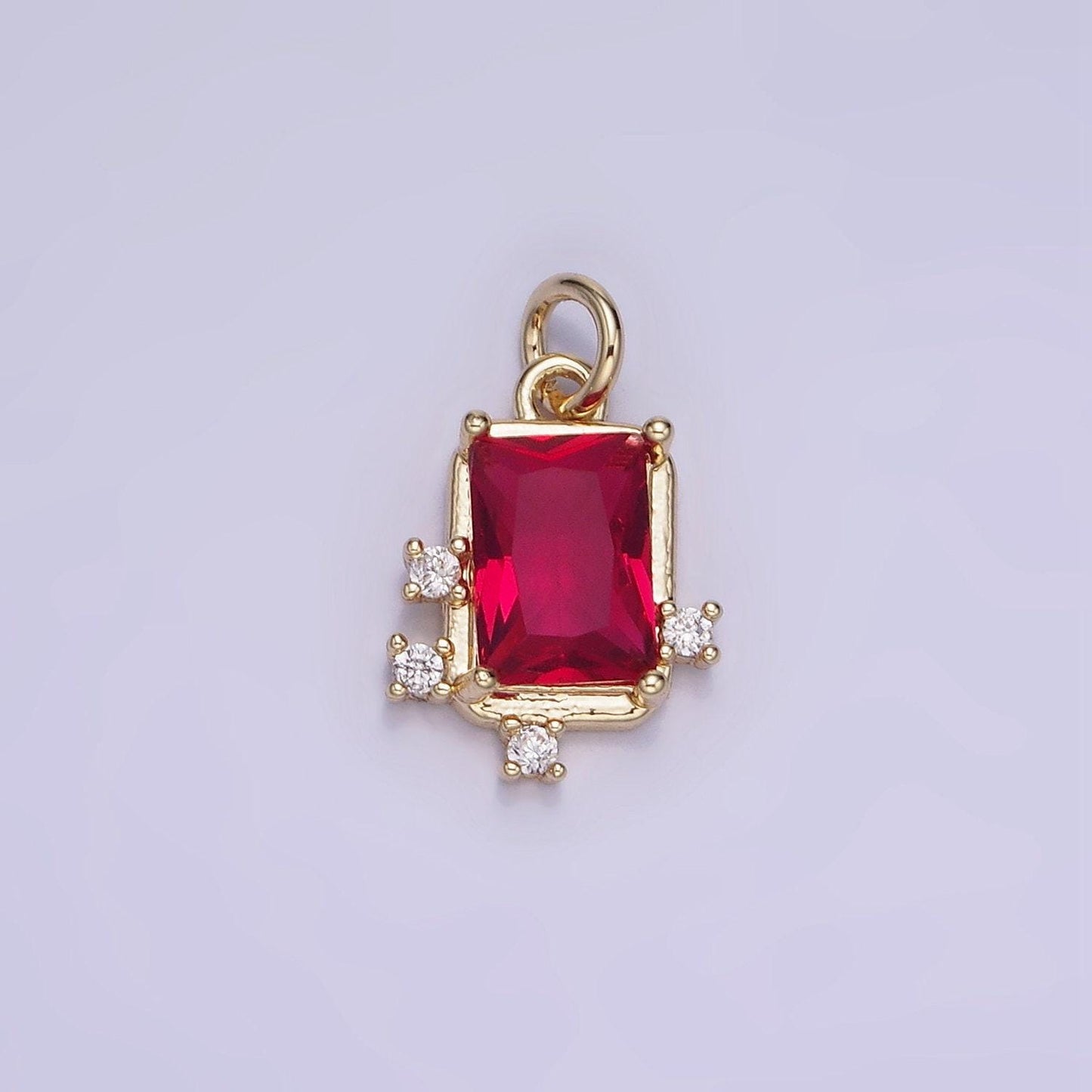 14k gold filled pink, clear, fuchsia emerald cut cz bezel charm in gold & silver | w533 - w535