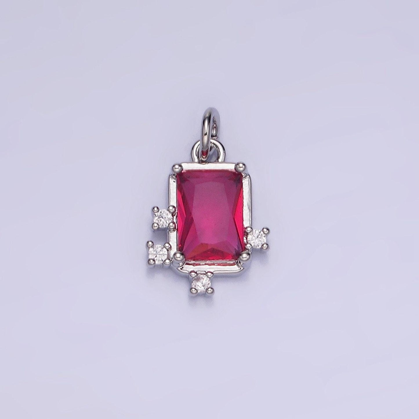 14k gold filled pink, clear, fuchsia emerald cut cz bezel charm in gold & silver | w533 - w535