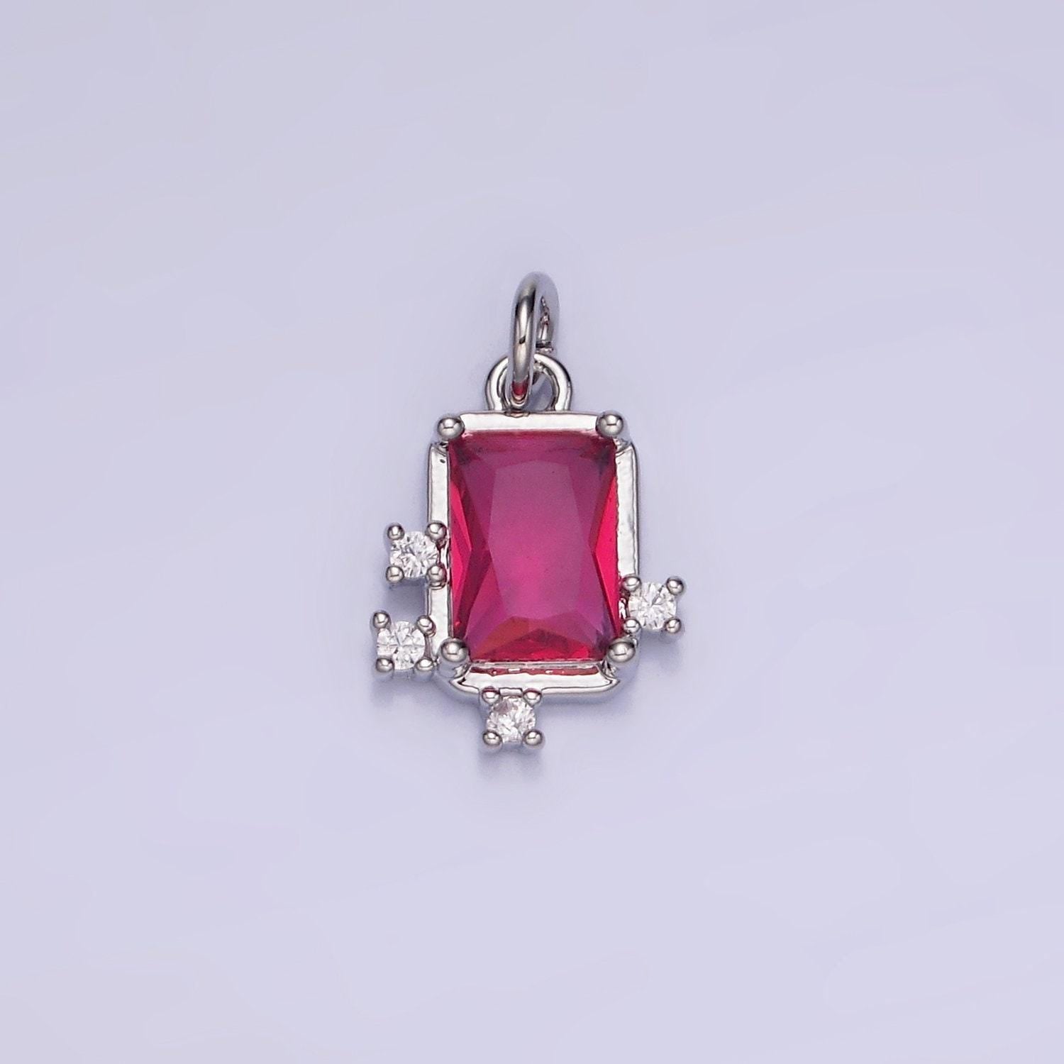 14k gold filled pink, clear, fuchsia emerald cut cz bezel charm in gold & silver | w533 - w535