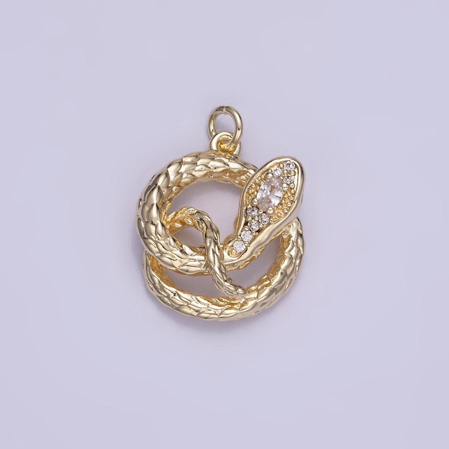 14k gold filled snake charms, serpent pendant, micro pave snake charm coin charm for bracelet necklace w527