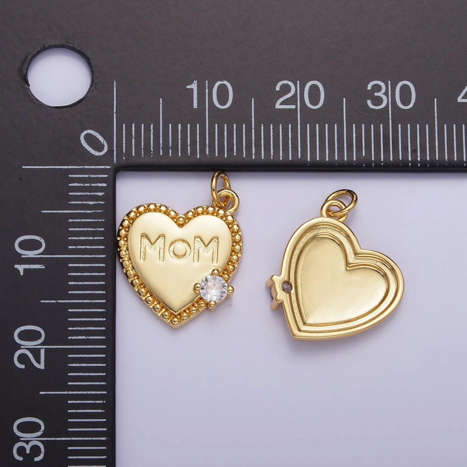 Dainty gold mom heart charm word pendant w525