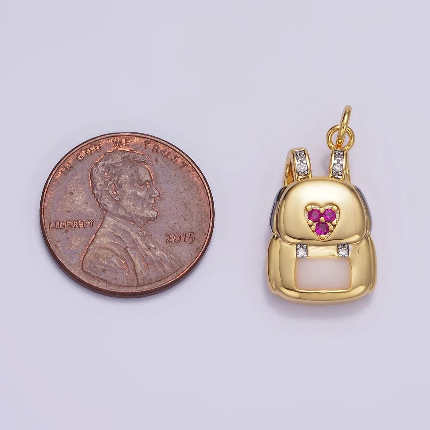 14k gold filled dainty backpack bag charm micro pave cz pendant for bracelet necklace component | w-524