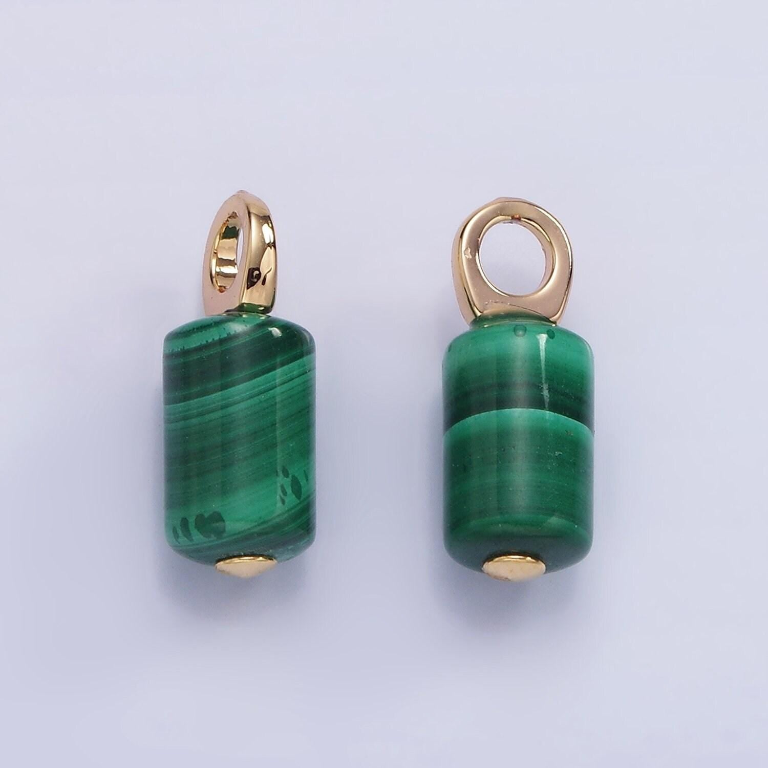 Mini green malachite charm 14k gold filled 15x6mm tube cylinder dark green gemstone for diy jewelry making earring bracelet necklace ag6856