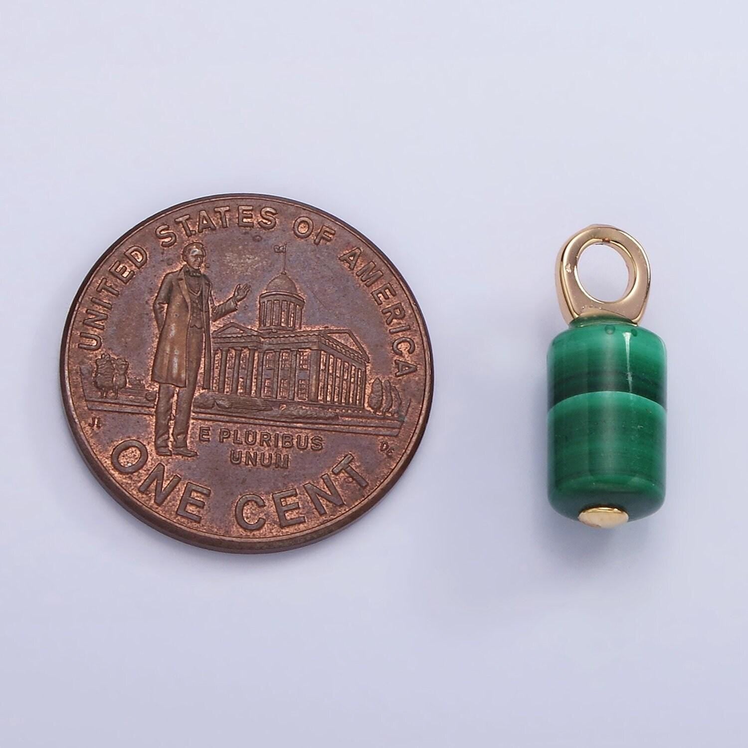 Mini green malachite charm 14k gold filled 15x6mm tube cylinder dark green gemstone for diy jewelry making earring bracelet necklace ag6856