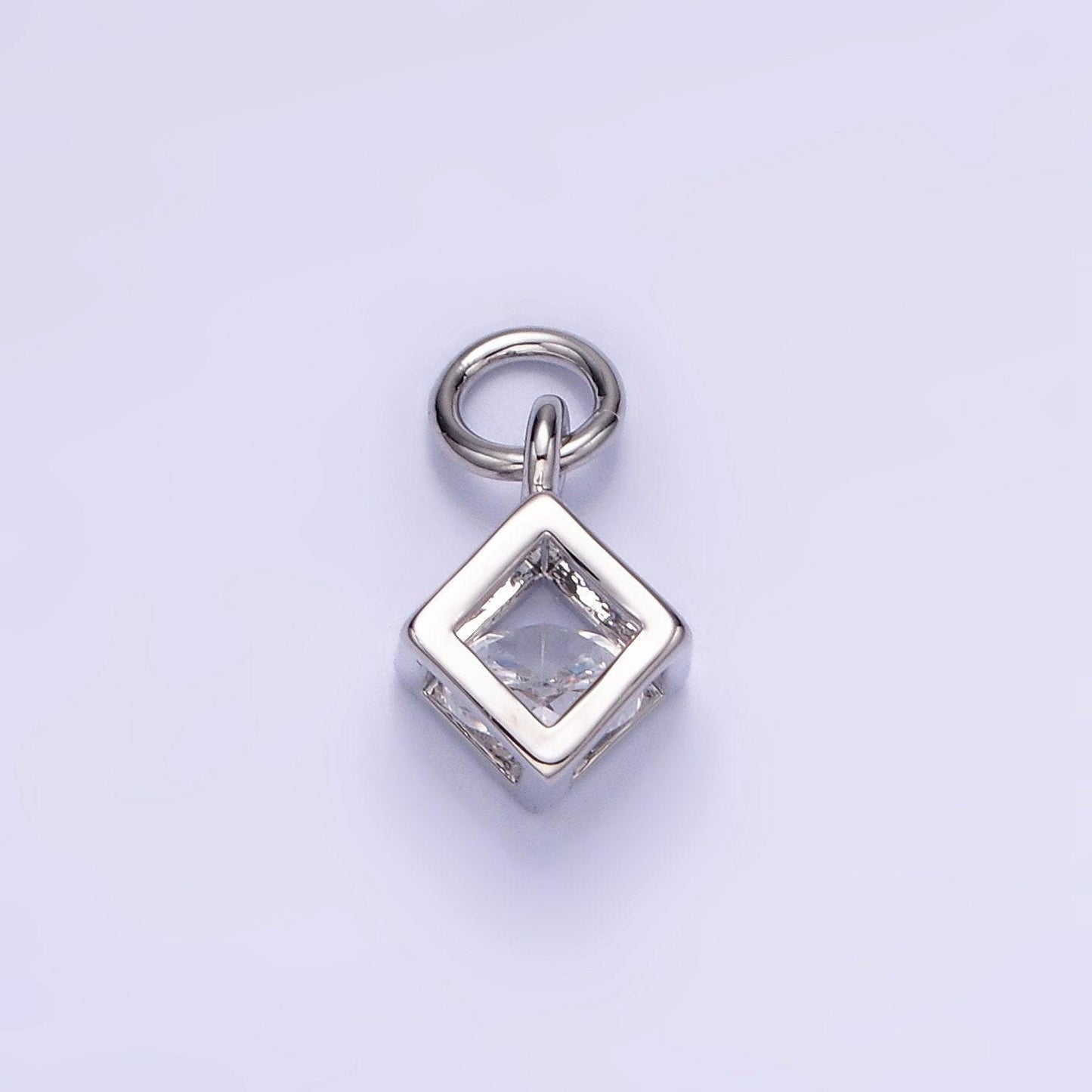 Mini 14k gold filled cube charm geometric pendant with clear cz stone | w-508