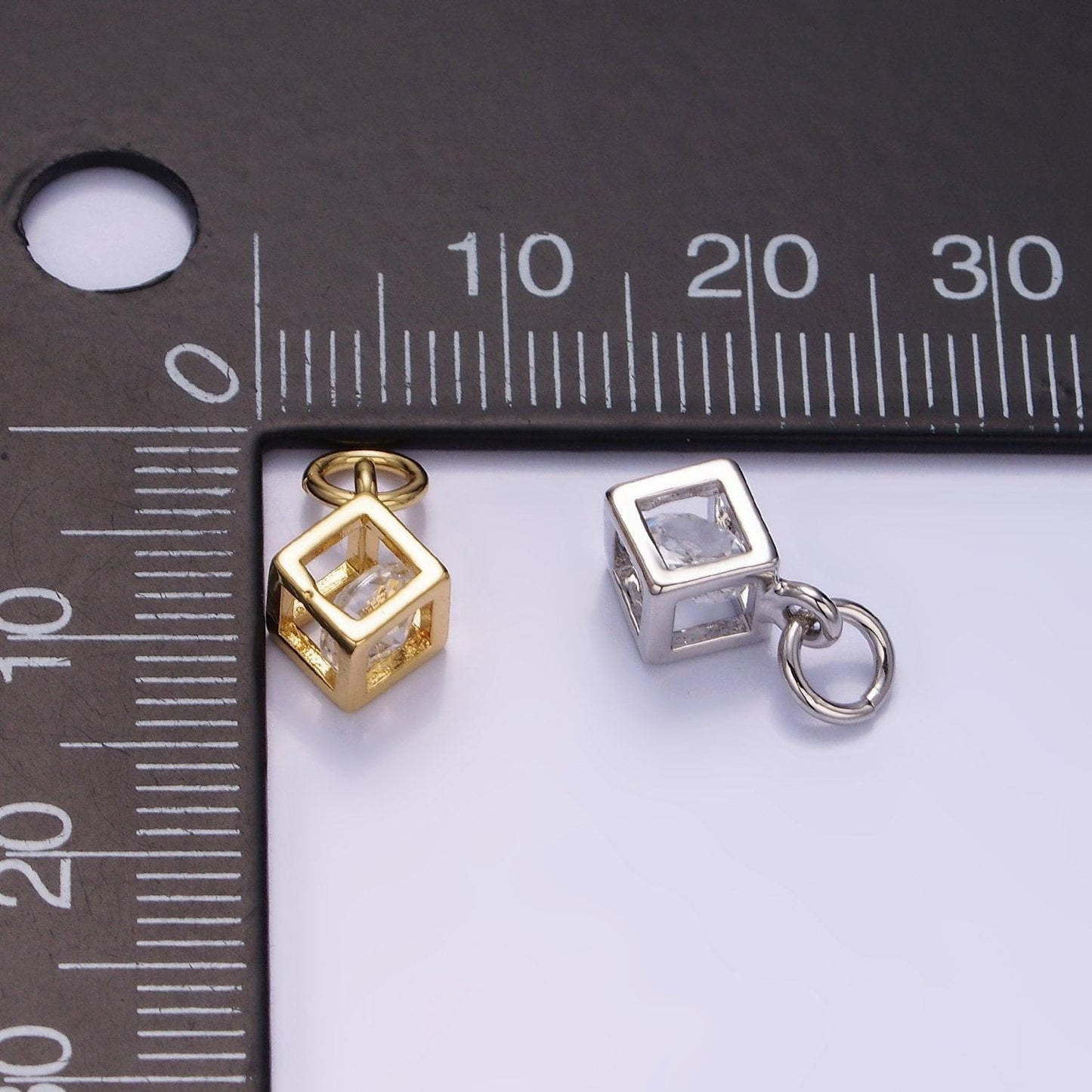 Mini 14k gold filled cube charm geometric pendant with clear cz stone | w-508