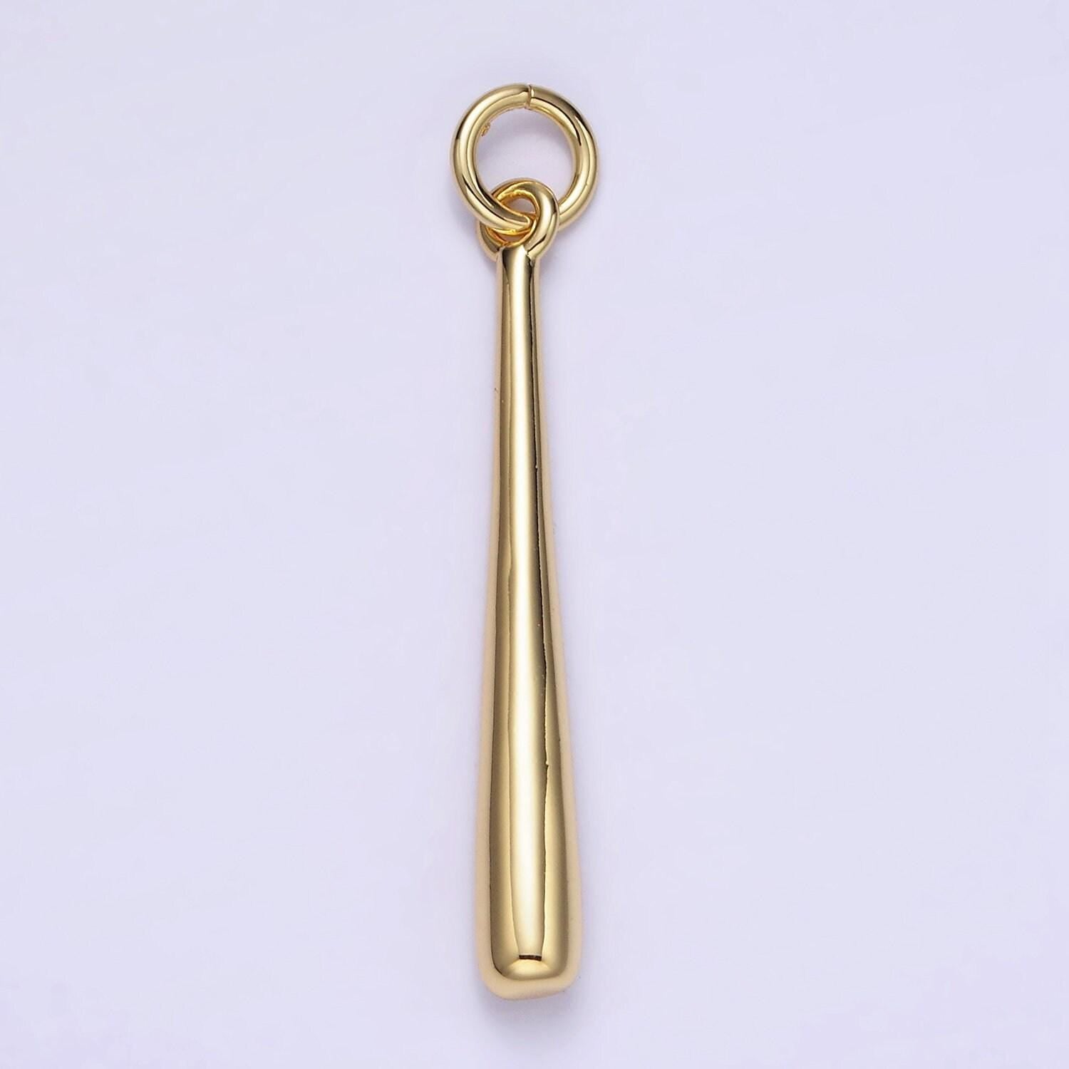 Dainty slim long baseball stick charm 14k gold filled charm pendant | w-507