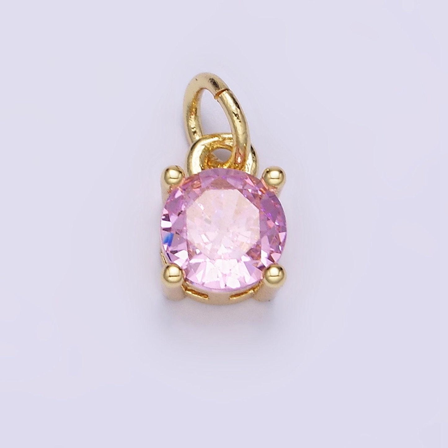 14k gold filled round birthstone cz solitaire charm in gold & silver | w509 - w520