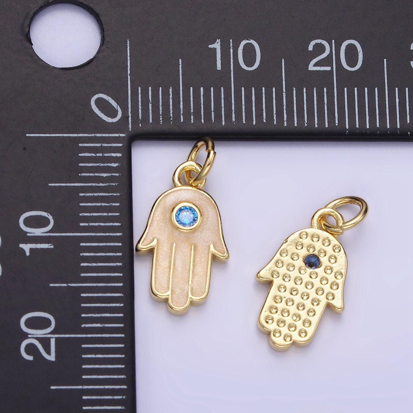Mini 14k gold filled hamsa hand blue cz enamel hand charm | w-506
