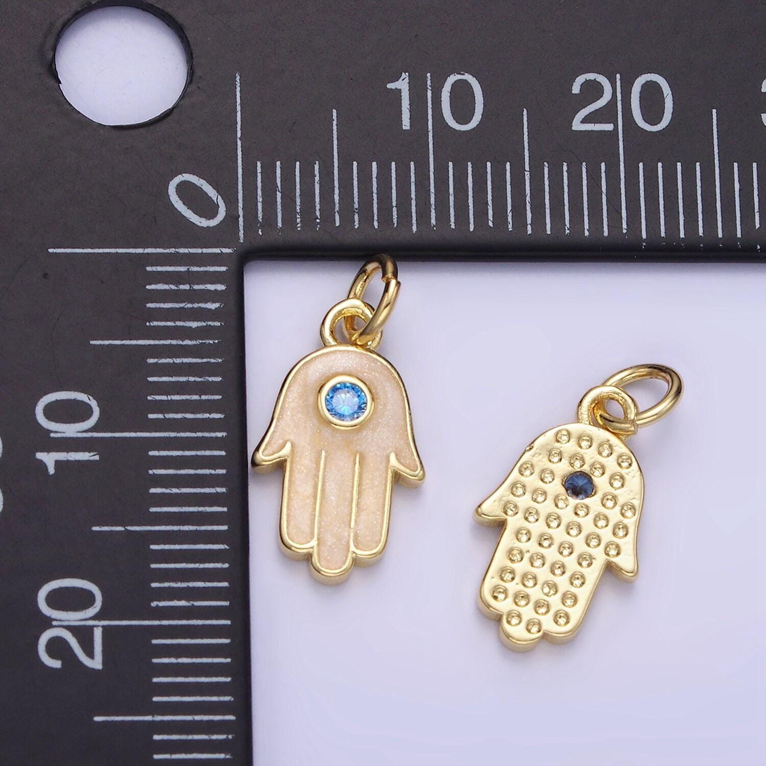 Mini 14k gold filled hamsa hand blue cz enamel hand charm | w-506