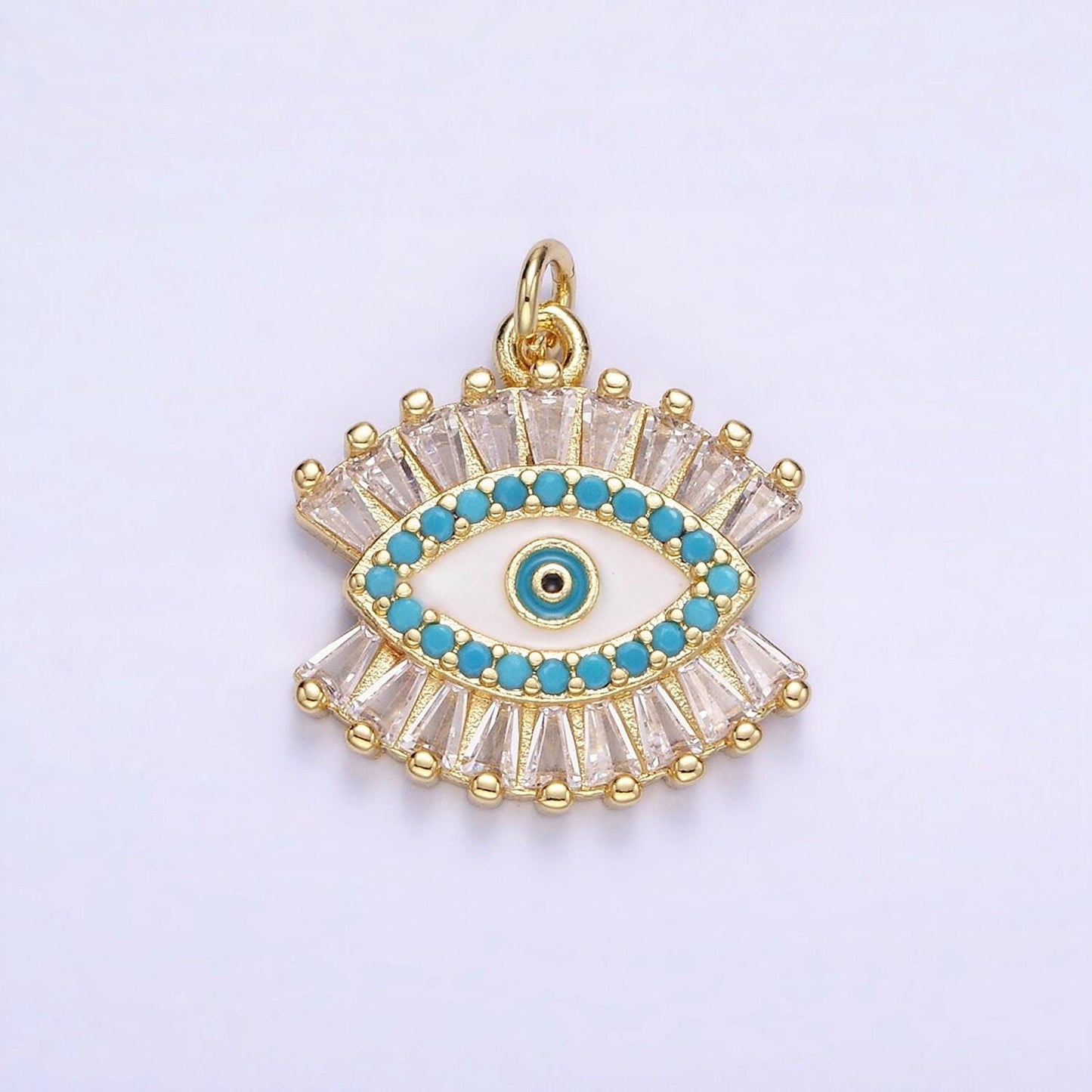 14k gold filled evil eye micro paved baguette cz eye charm | w-505