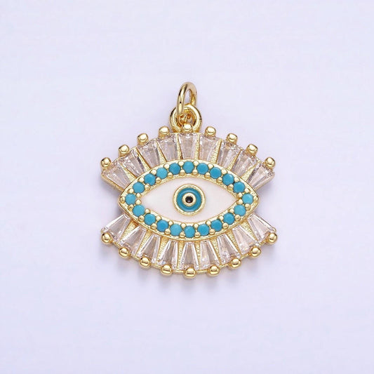 14k gold filled evil eye micro paved baguette cz eye charm | w-505