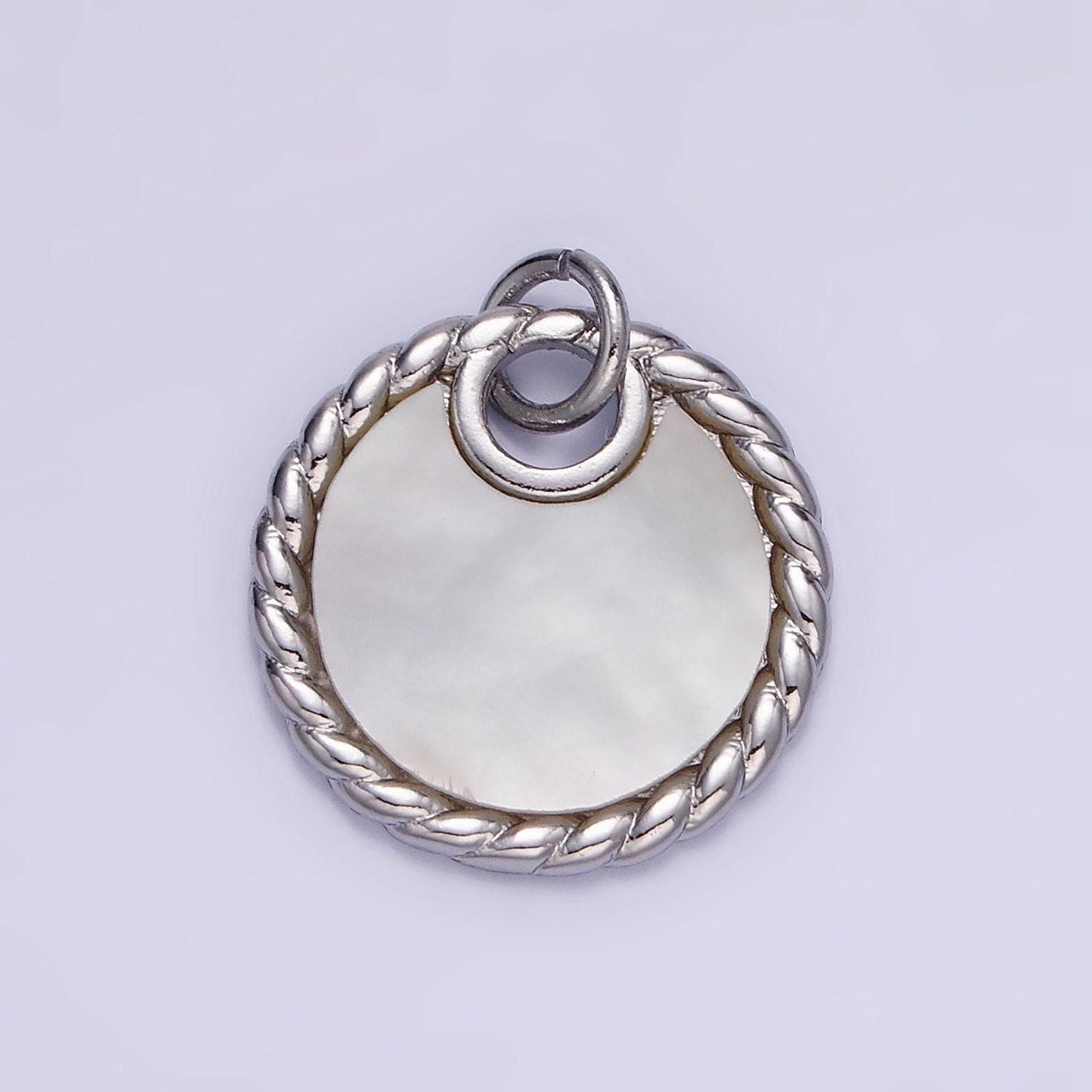 14k gold filled twisted edge coin charm with shell pearl medallion pendant w-503