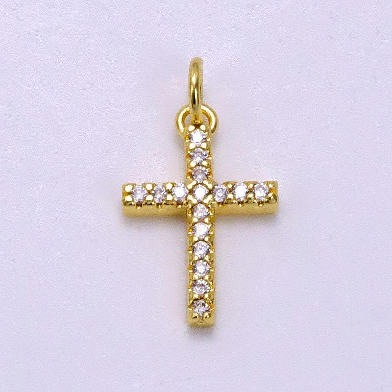 14k gold filled 20mm micro paved cz latin cross charm | w-497