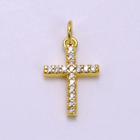 14k gold filled 20mm micro paved cz latin cross charm | w-497