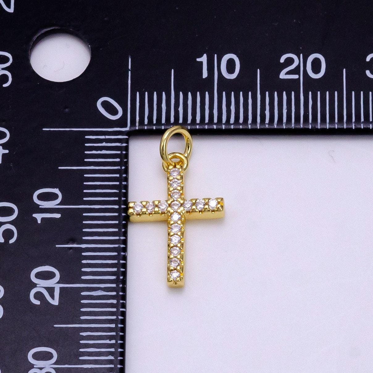 14k gold filled 20mm micro paved cz latin cross charm | w-497