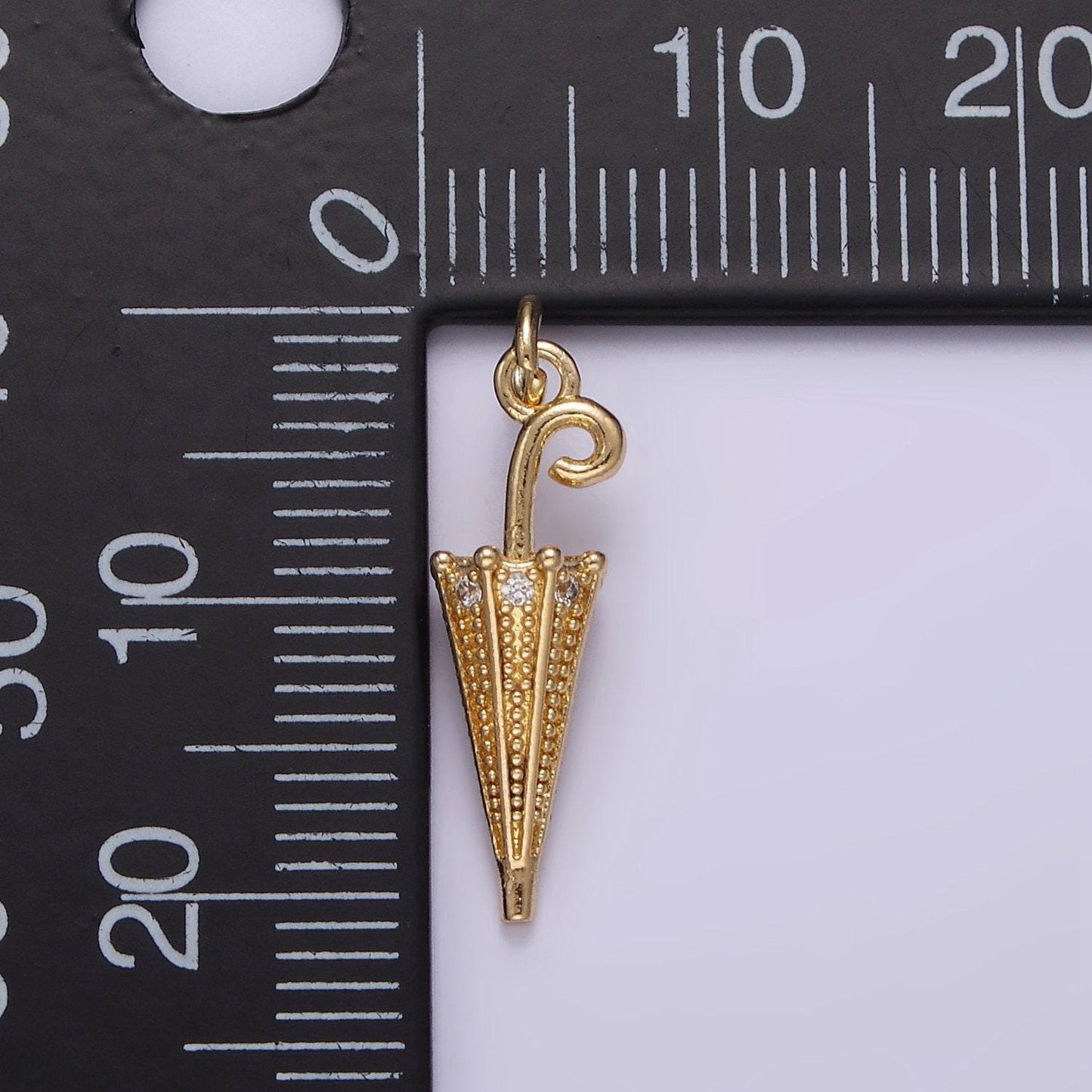 14k gold filled 22mm clear cz dotted umbrella weather charm | w-486