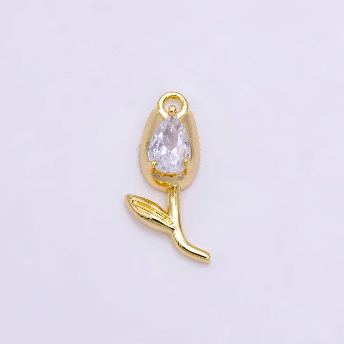 14k gold filled clear cz teardrop rose flower charm | w-471