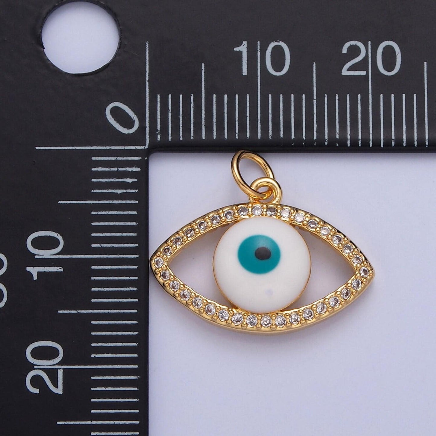 Dainty gold filled evil eye enamel charm, micro pave cz evil eye pendant for diy add on bracelet earring minimalist necklace | w-288