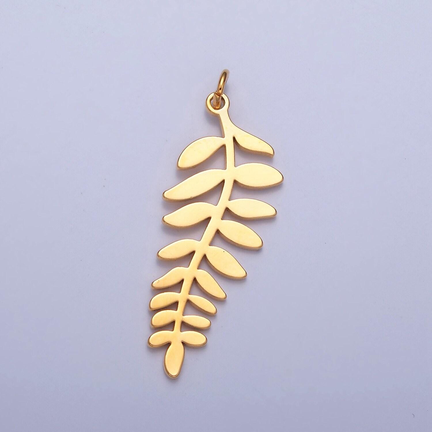 Gold filled nature leaf charm, 32mmx11.5mm minimalist plant charm for diy jewelry making, w-253