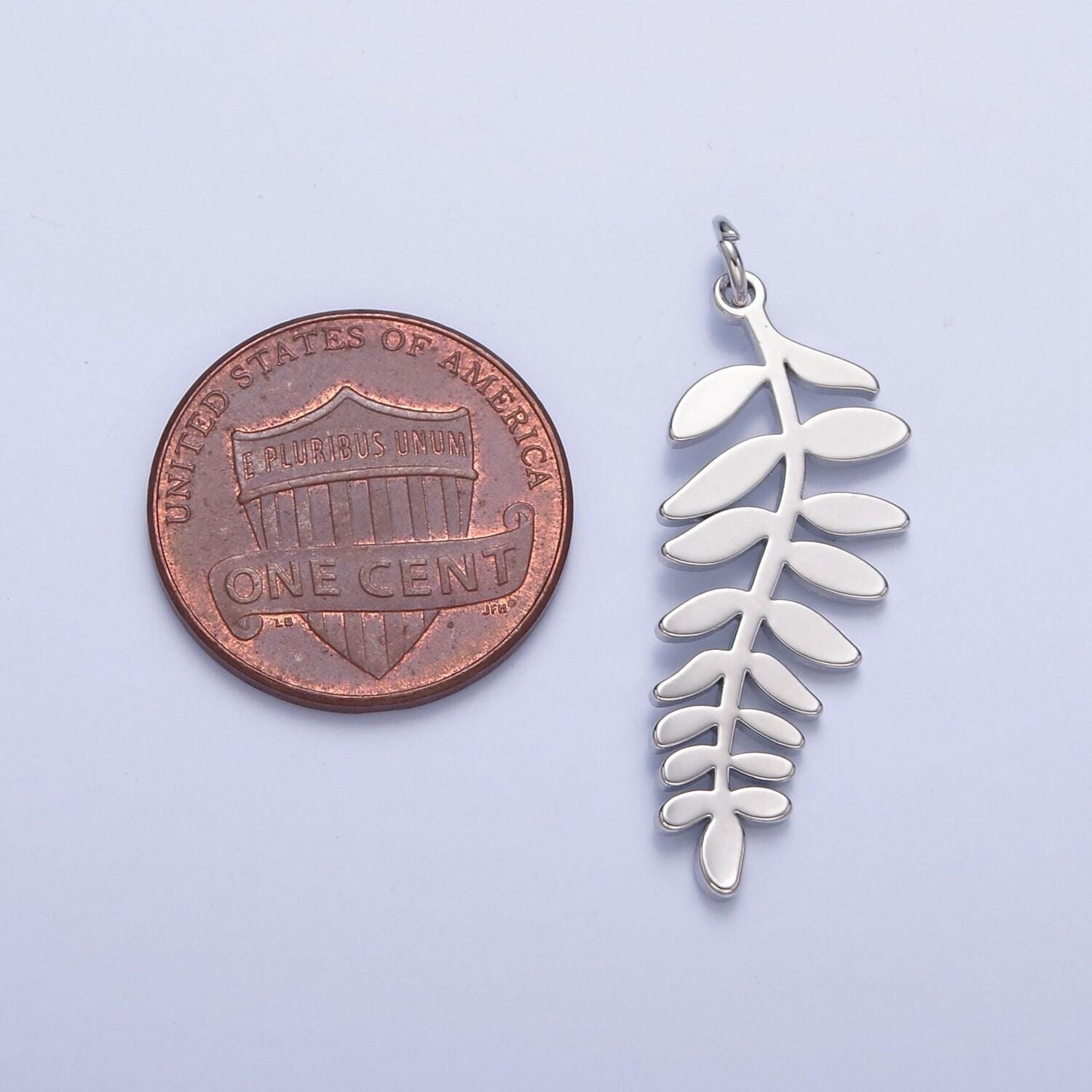 Gold filled nature leaf charm, 32mmx11.5mm minimalist plant charm for diy jewelry making, w-253
