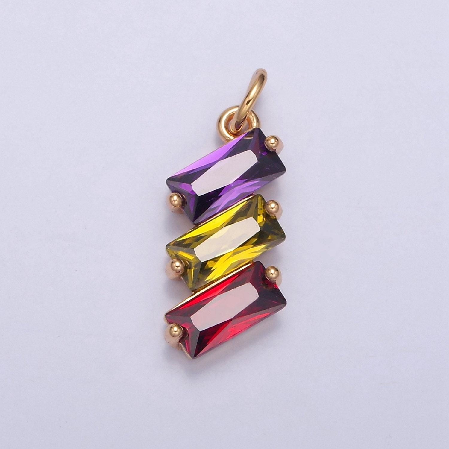3-stone baguette clear / rainbow cz pendant necklace bracelet add on charm for diy jewelry making, w-196 w-197 w-198