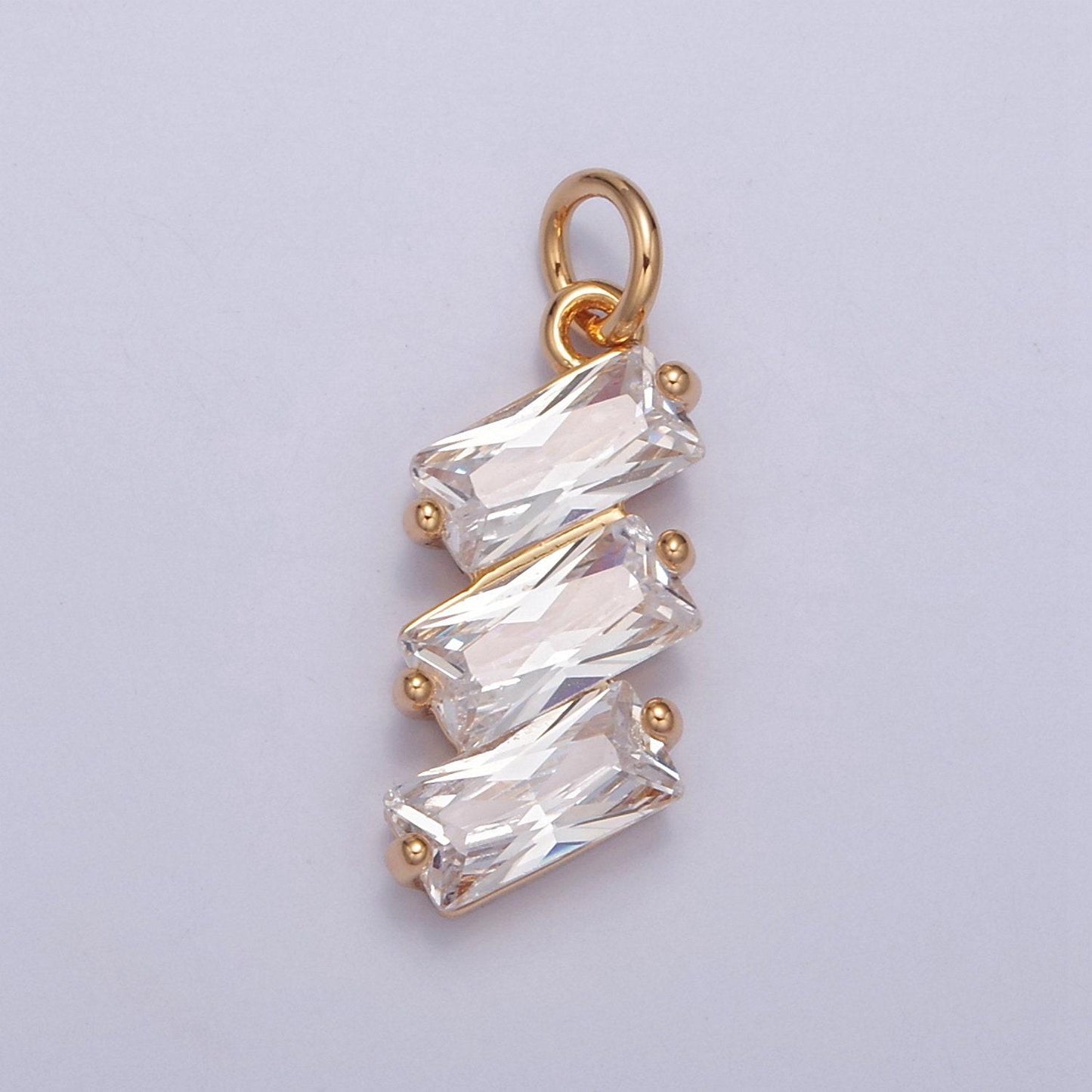 3-stone baguette clear / rainbow cz pendant necklace bracelet add on charm for diy jewelry making, w-196 w-197 w-198
