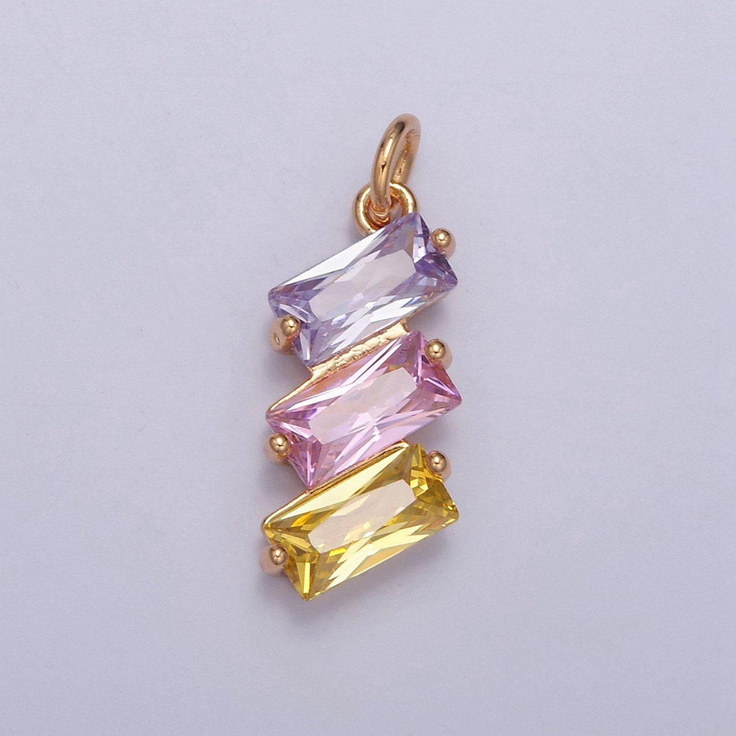 3-stone baguette clear / rainbow cz pendant necklace bracelet add on charm for diy jewelry making, w-196 w-197 w-198
