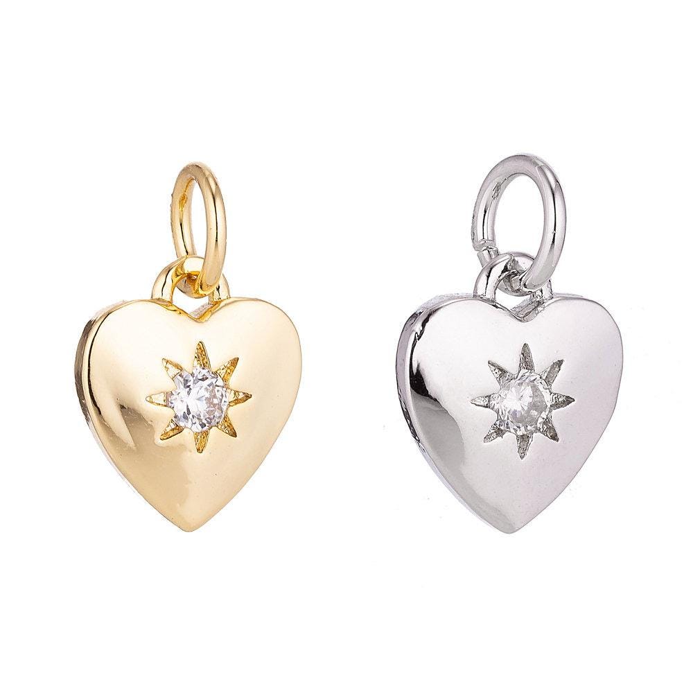 24k gold filled heart of gold, bright star, white gold love cubic zirconia charm necklace pendant findings for jewelry making