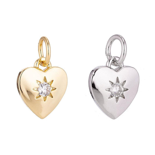 24k gold filled heart of gold, bright star, white gold love cubic zirconia charm necklace pendant findings for jewelry making