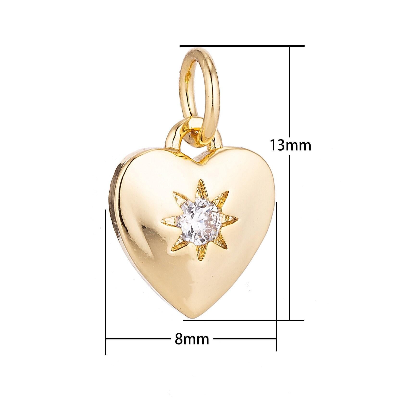 24k gold filled heart of gold, bright star, white gold love cubic zirconia charm necklace pendant findings for jewelry making