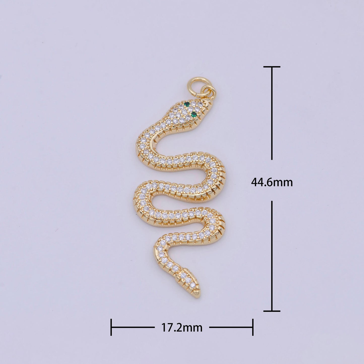 Micro pave gold snake charm - dainty serpent chinese zodiac pendant viper, 18k gold filled w-172