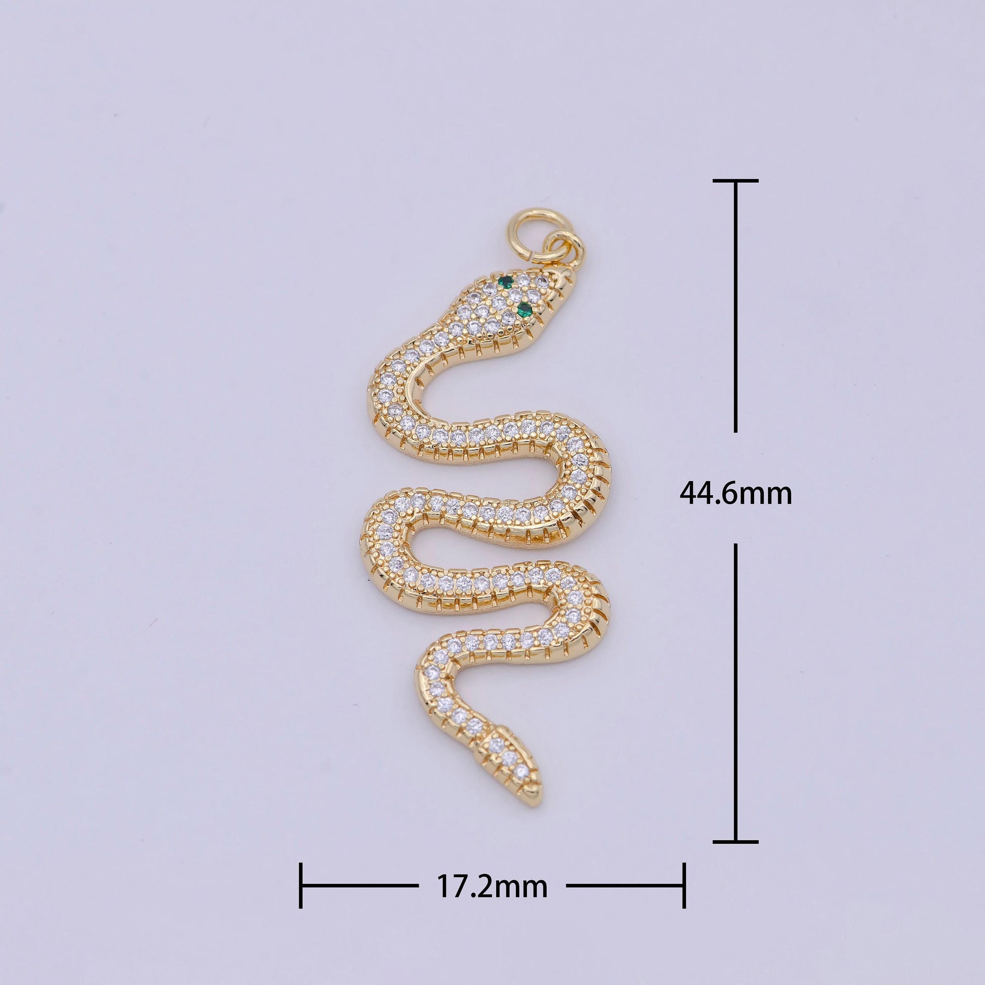 Micro pave gold snake charm - dainty serpent chinese zodiac pendant viper, 18k gold filled w-172
